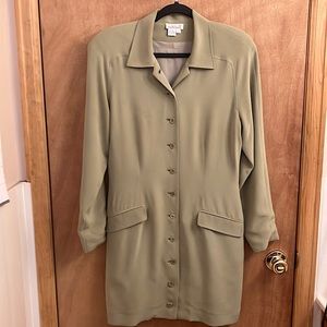Due Per Due Olive green 100% silk button up long blazer jacket